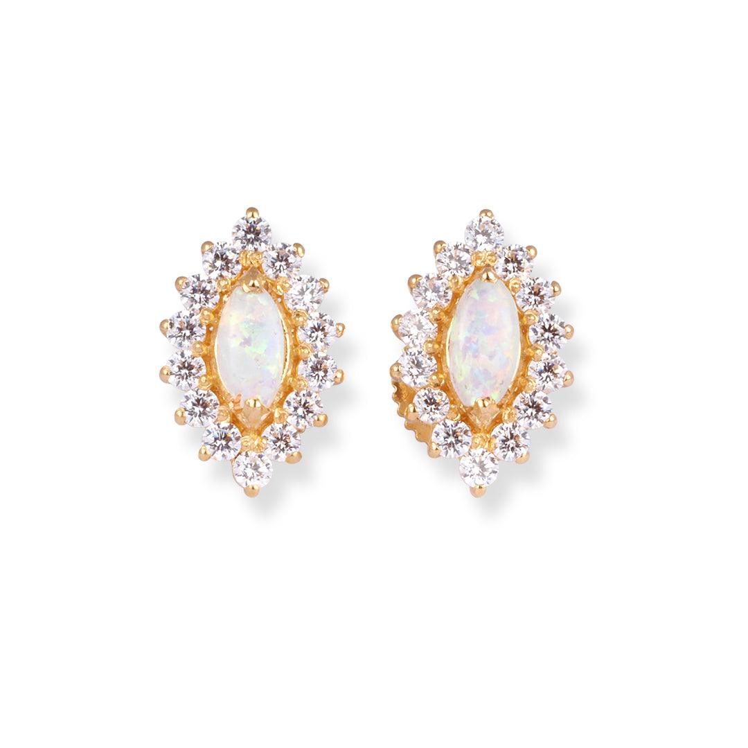 22ct Gold Opal Pendant & Earrings Set with Cubic Zirconia Halo