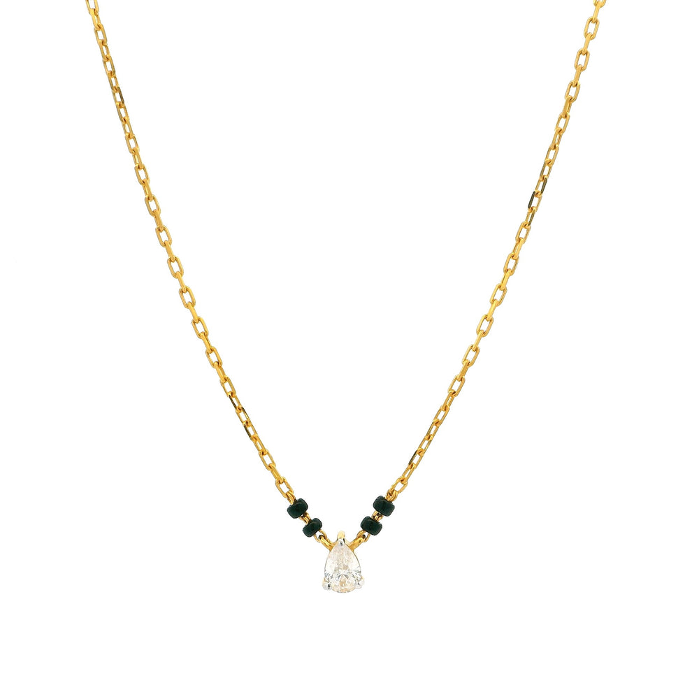 22ct Gold Pear Shaped Cubic Zirconia Mangalsutra with Black Bead Chain
