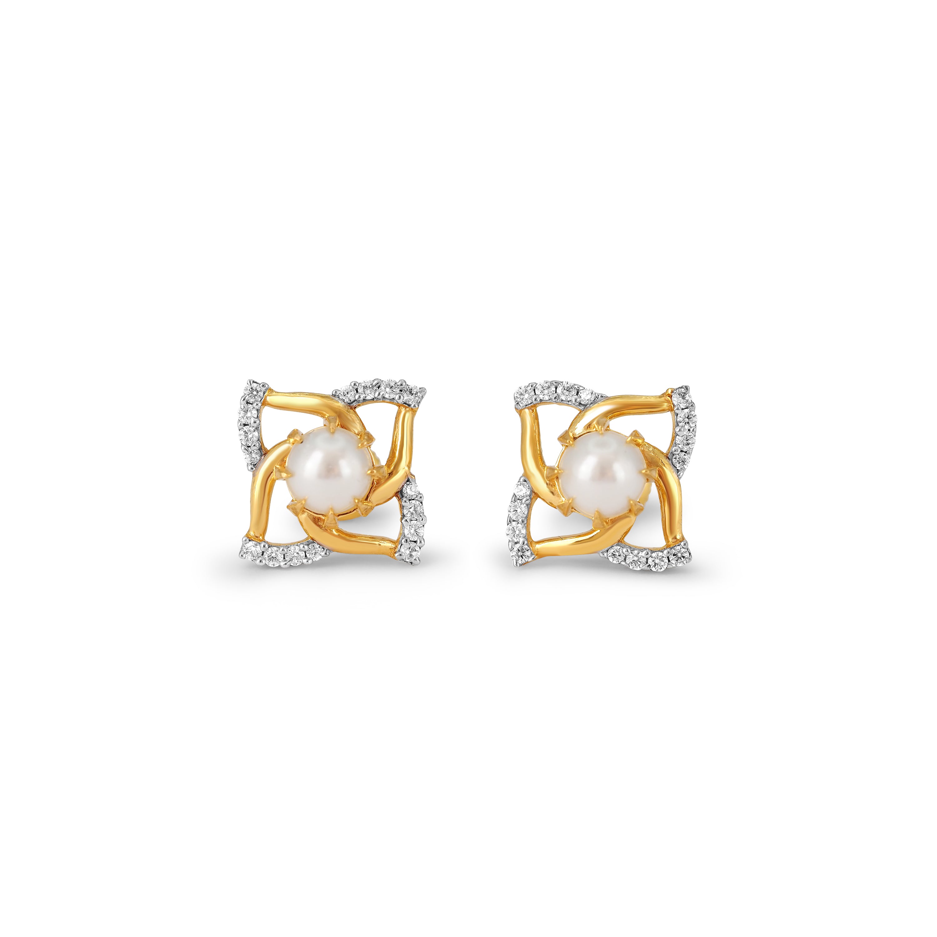 22ct Gold Pearl and Cubic Zirconia Stud Earrings – Floral Swirl