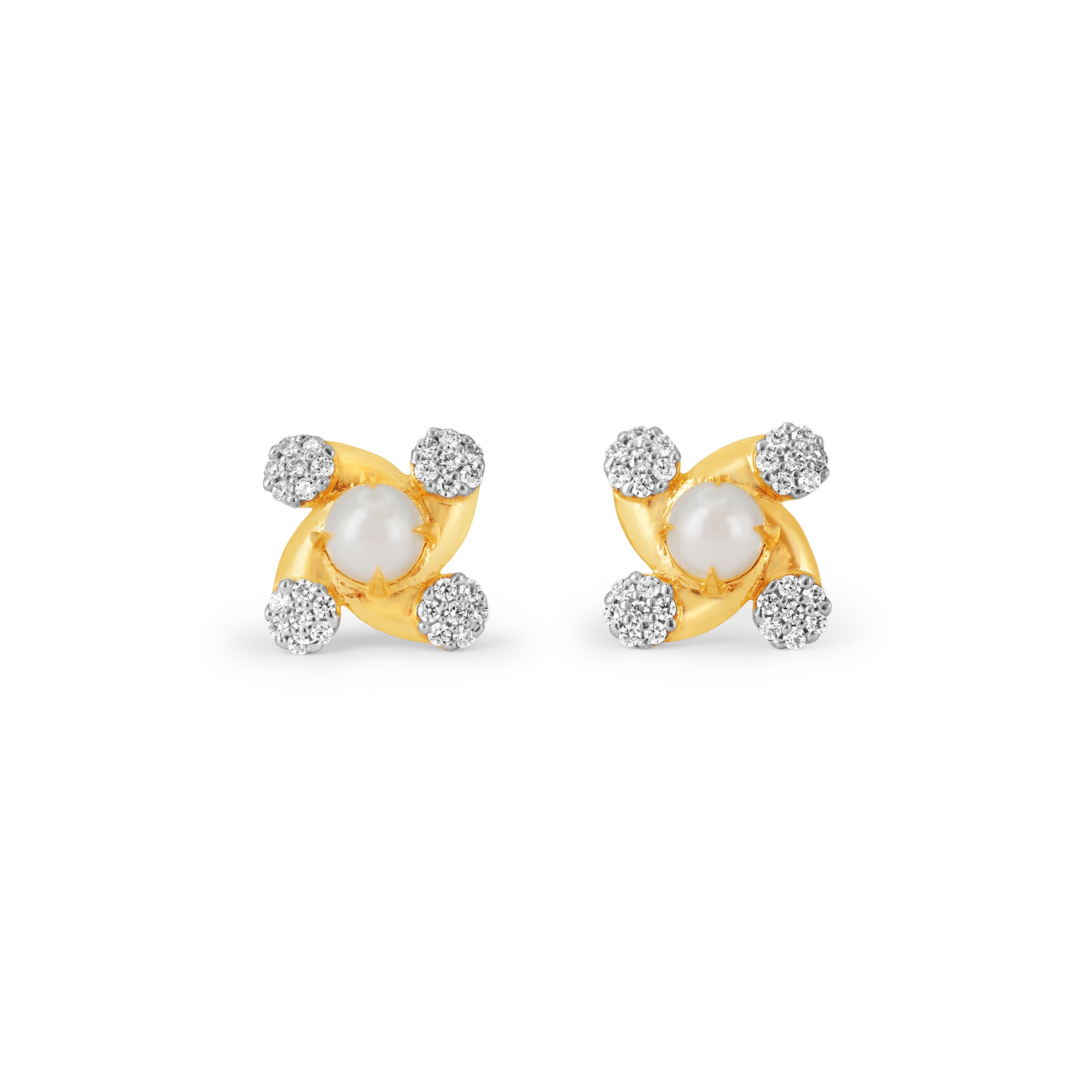 22ct Gold Pearl and Cubic Zirconia Stud Earrings – Unusual Elegance