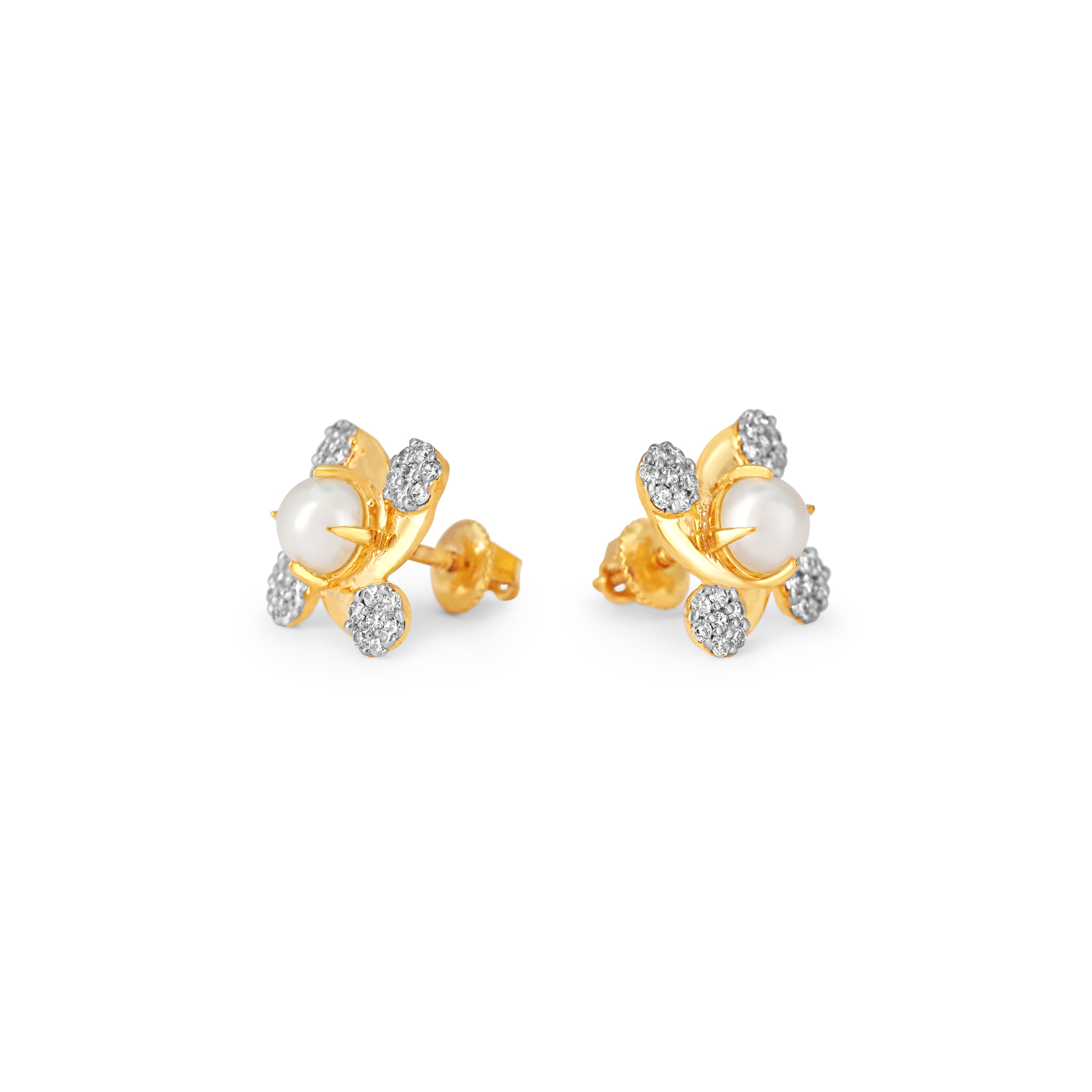 22ct Gold Pearl and Cubic Zirconia Stud Earrings – Unusual Elegance
