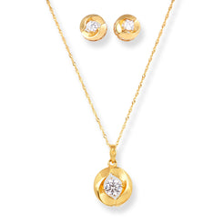 22ct Gold Pendant & Earrings Set with Cubic Zirconia – Modern Floral Design