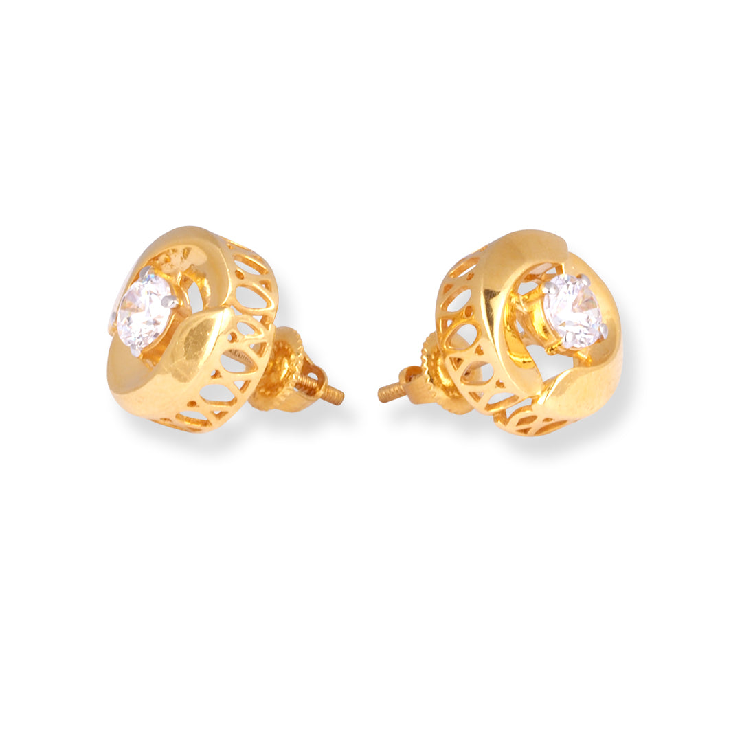 22ct Gold Pendant & Earrings Set with Cubic Zirconia – Modern Floral Design