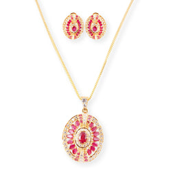 22ct Gold Pendant & Earrings Set with Red Cubic Zirconia and Round Cubic Zirconia Stones