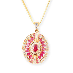 22ct Gold Pendant & Earrings Set with Red Cubic Zirconia and Round Cubic Zirconia Stones