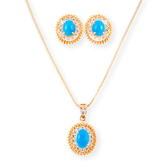 22ct Gold Pendant & Earrings Set with Turquoise Stone and Cubic Zirconia Halo