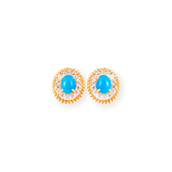 22ct Gold Pendant & Earrings Set with Turquoise Stone and Cubic Zirconia Halo