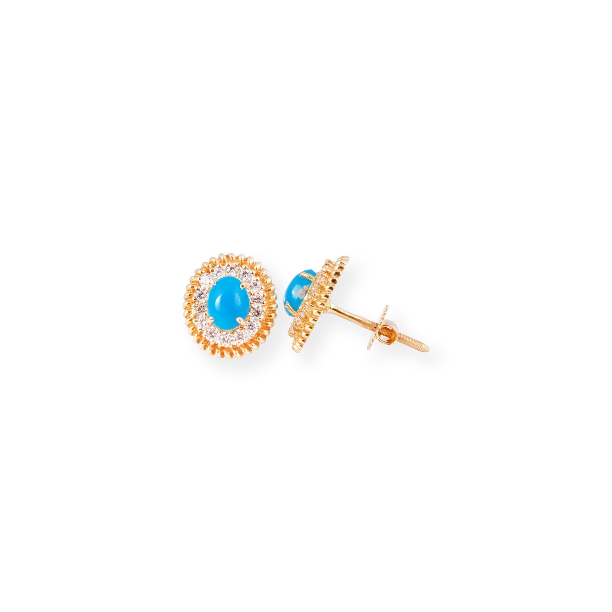 22ct Gold Pendant & Earrings Set with Turquoise Stone and Cubic Zirconia Halo