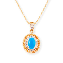 22ct Gold Pendant & Earrings Set with Turquoise Stone and Cubic Zirconia Halo