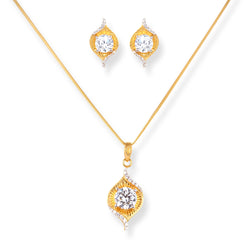 22ct Gold Pendant Suite with Cubic Zirconia Stones – Necklace & Earrings Set
