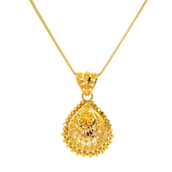 22ct Gold Teardrop Pendant & Earrings Set with Floral Filigree Design