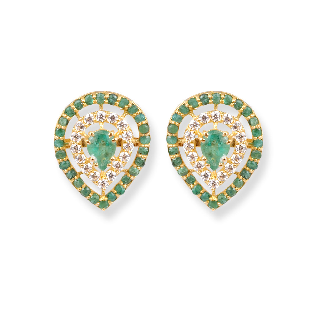 22ct Gold Teardrop Pendant & Earrings Set with Green and White Cubic Zirconia