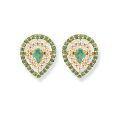 22ct Gold Teardrop Pendant & Earrings Set with Green and White Cubic Zirconia