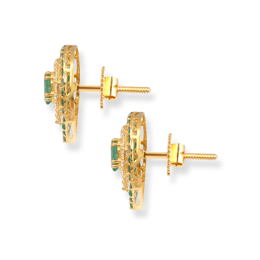 22ct Gold Teardrop Pendant & Earrings Set with Green and White Cubic Zirconia