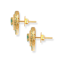 22ct Gold Teardrop Pendant & Earrings Set with Green and White Cubic Zirconia