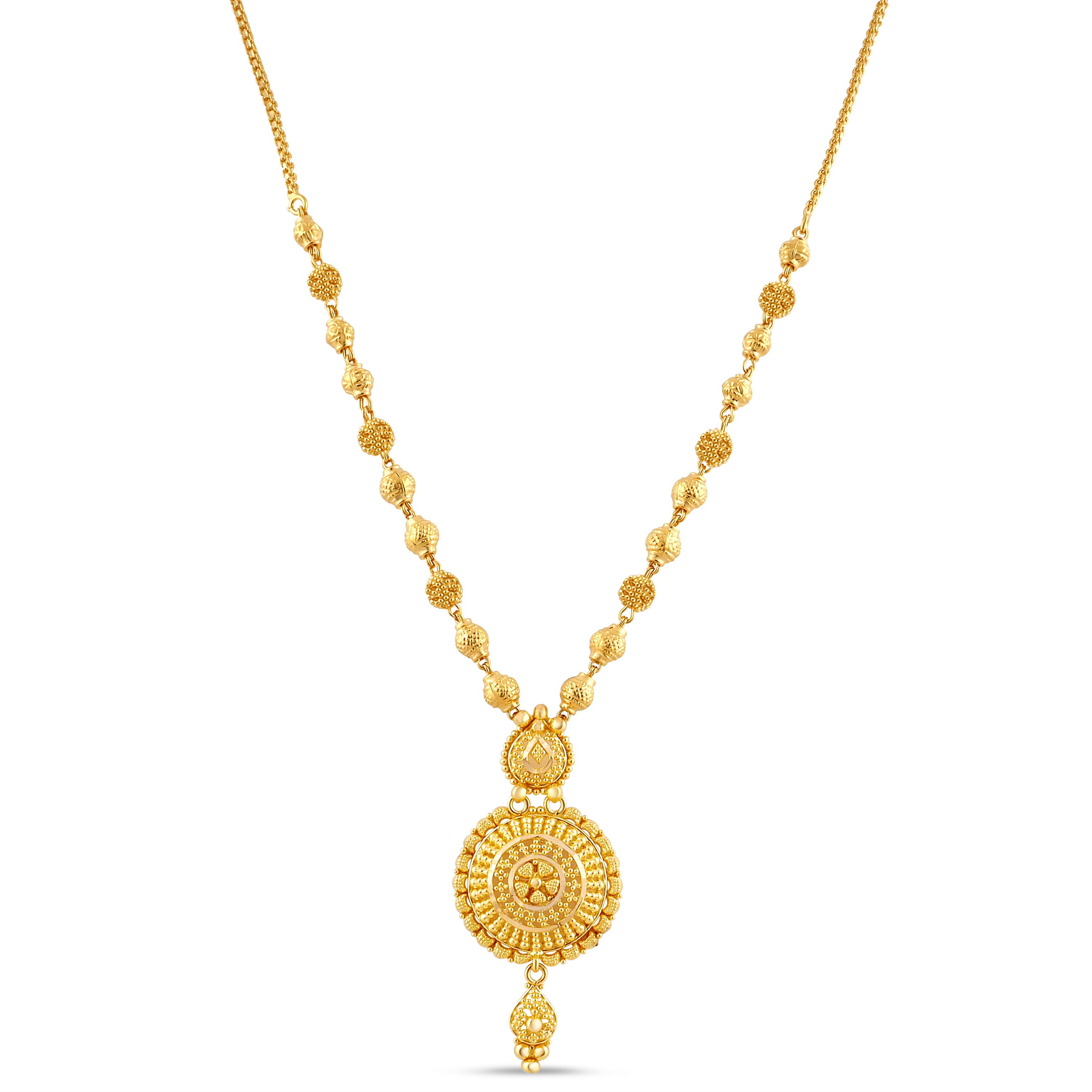 22ct Gold Traditional Filigree Pendant Necklace Set with Matching Earrings