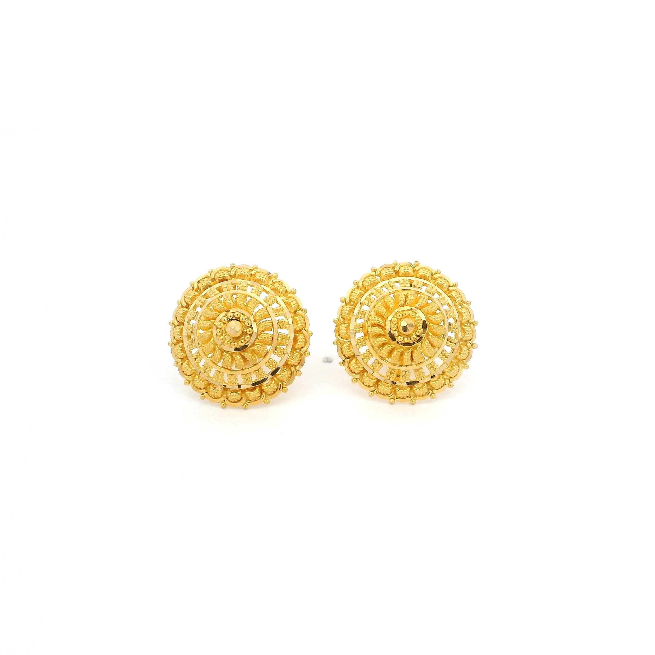 22ct Gold Traditional Stud Earrings – Round Detailed Filigree Look