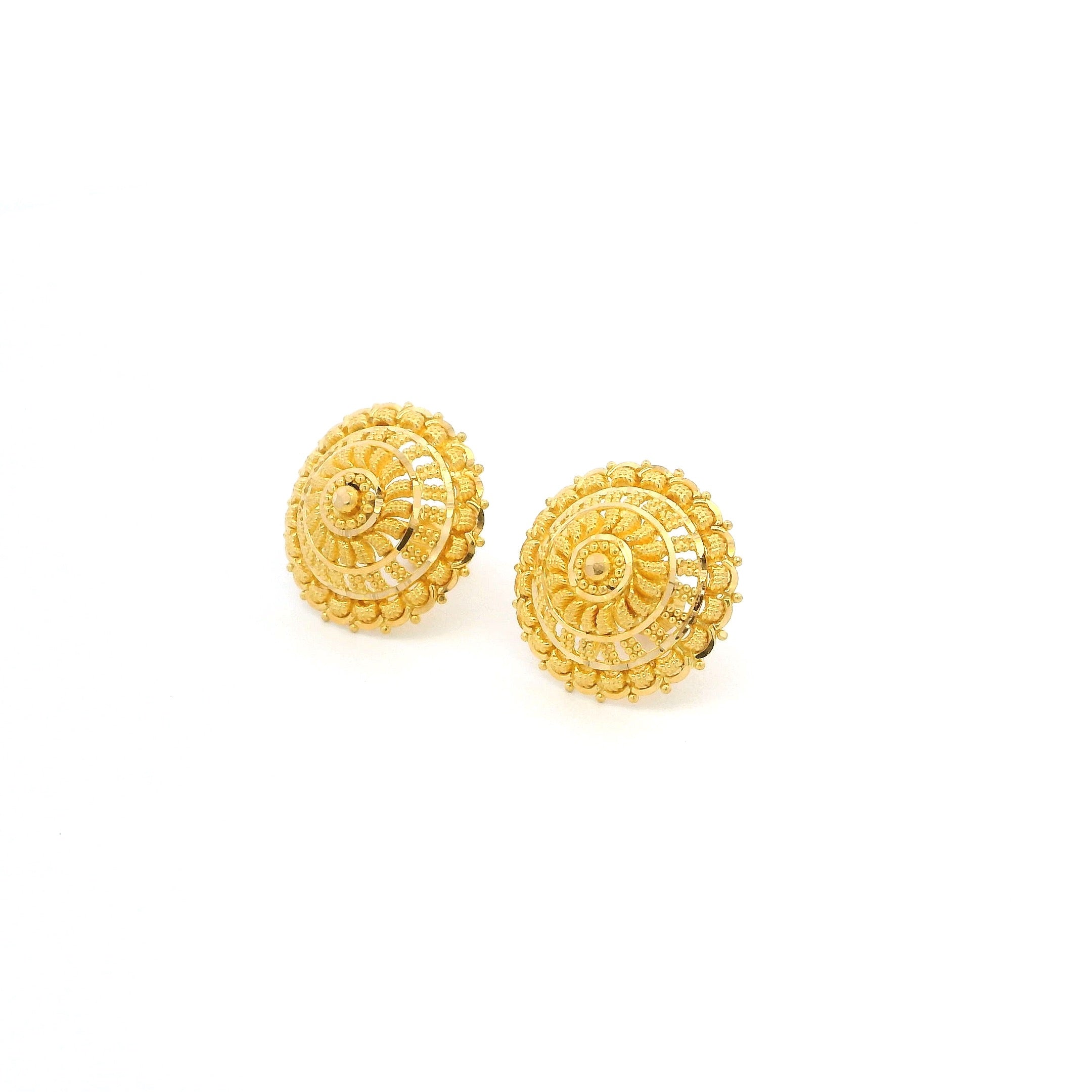 22ct Gold Traditional Stud Earrings – Round Detailed Filigree Look