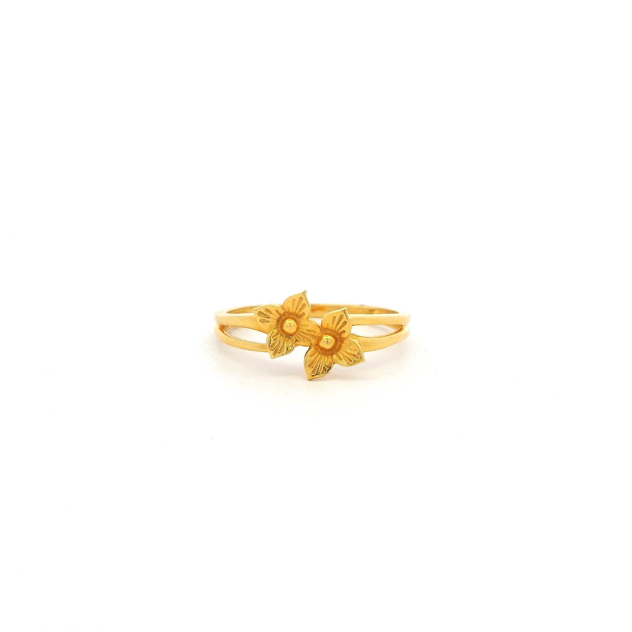 22ct Gold Twin-Flower Ring – Delicate Floral Design in Pure Gold | Size L, N, P & R