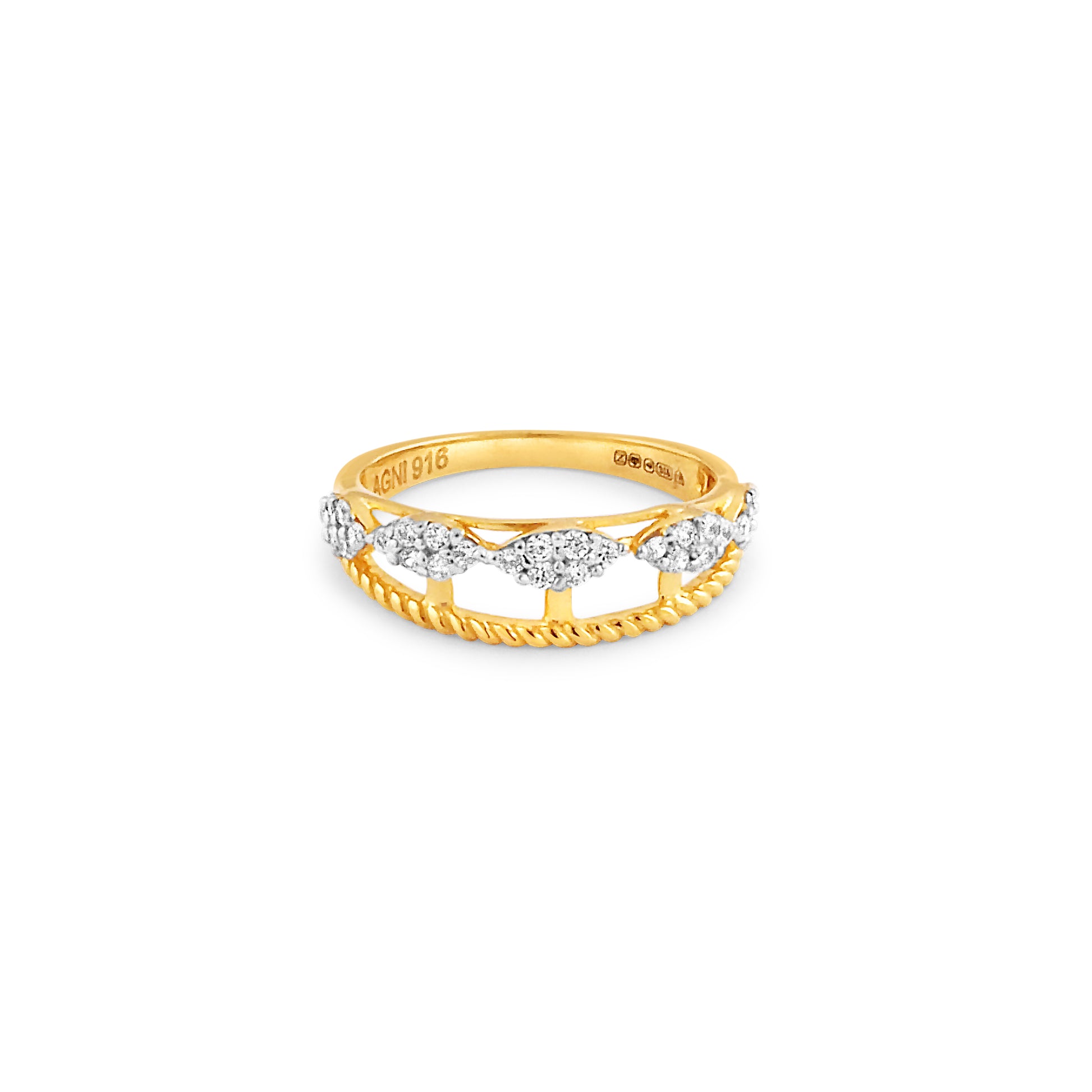 22ct Gold Wave Design Dress Ring with Cubic Zirconia Stones | Size I½
