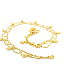 22ct Yellow Gold Anklet – Traditional Ghungroo Charm with Double Chain Detail