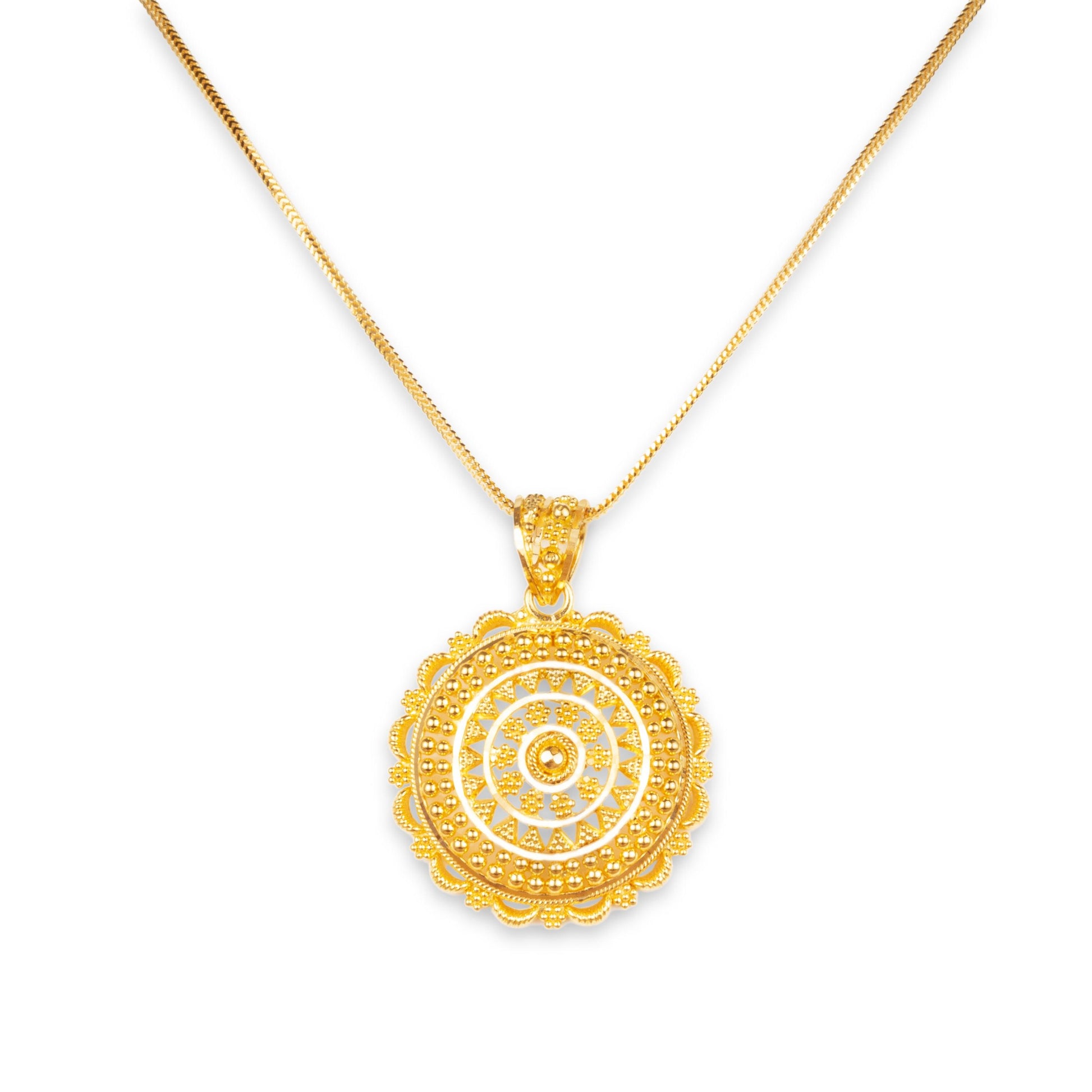 22ct Yellow Gold Antique Mandala Pendant Necklace Set with Matching Earrings