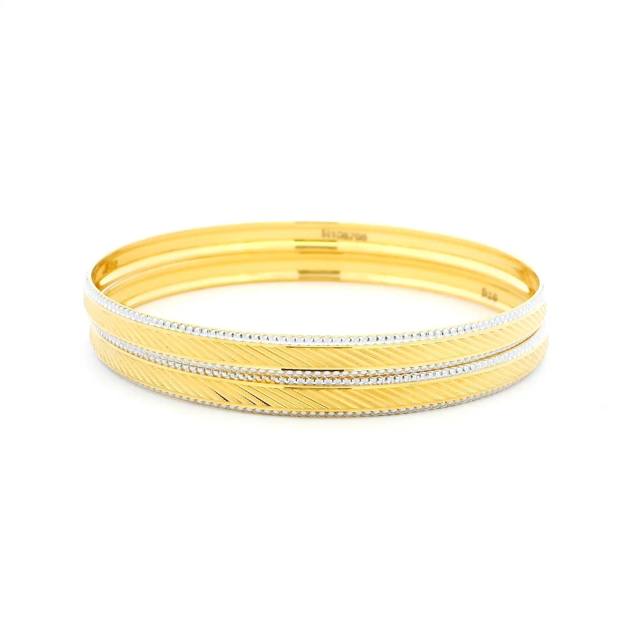 22ct Yellow Gold Bangles with Rhodium Beaded Detailing – Elegant Two-Tone Women’s Jewellery