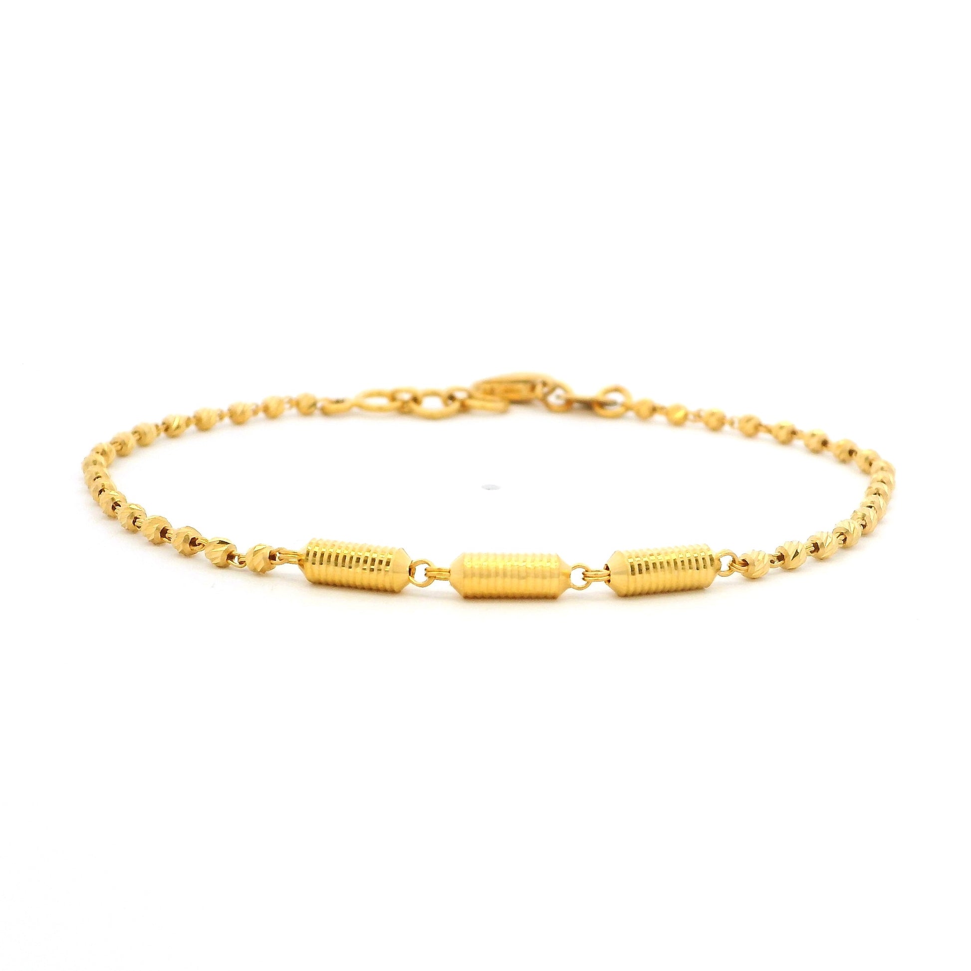 22ct Yellow Gold Bracelet – Elegant Textured Bead and Barrel Style