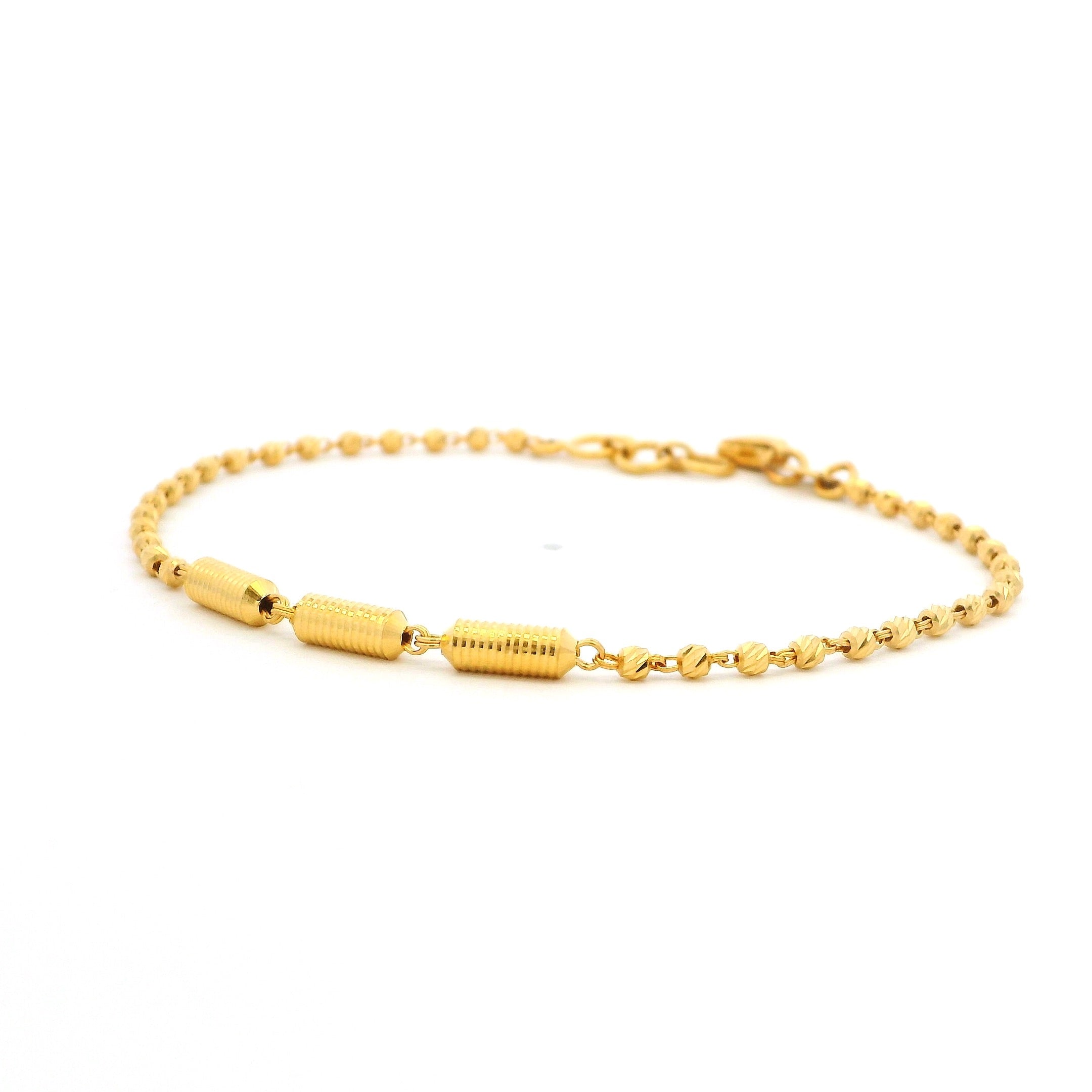 22ct Yellow Gold Bracelet – Elegant Textured Bead and Barrel Style