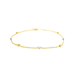 22ct Yellow Gold Bracelet – Fine Chain with Diamond Cut Rhodium Beads