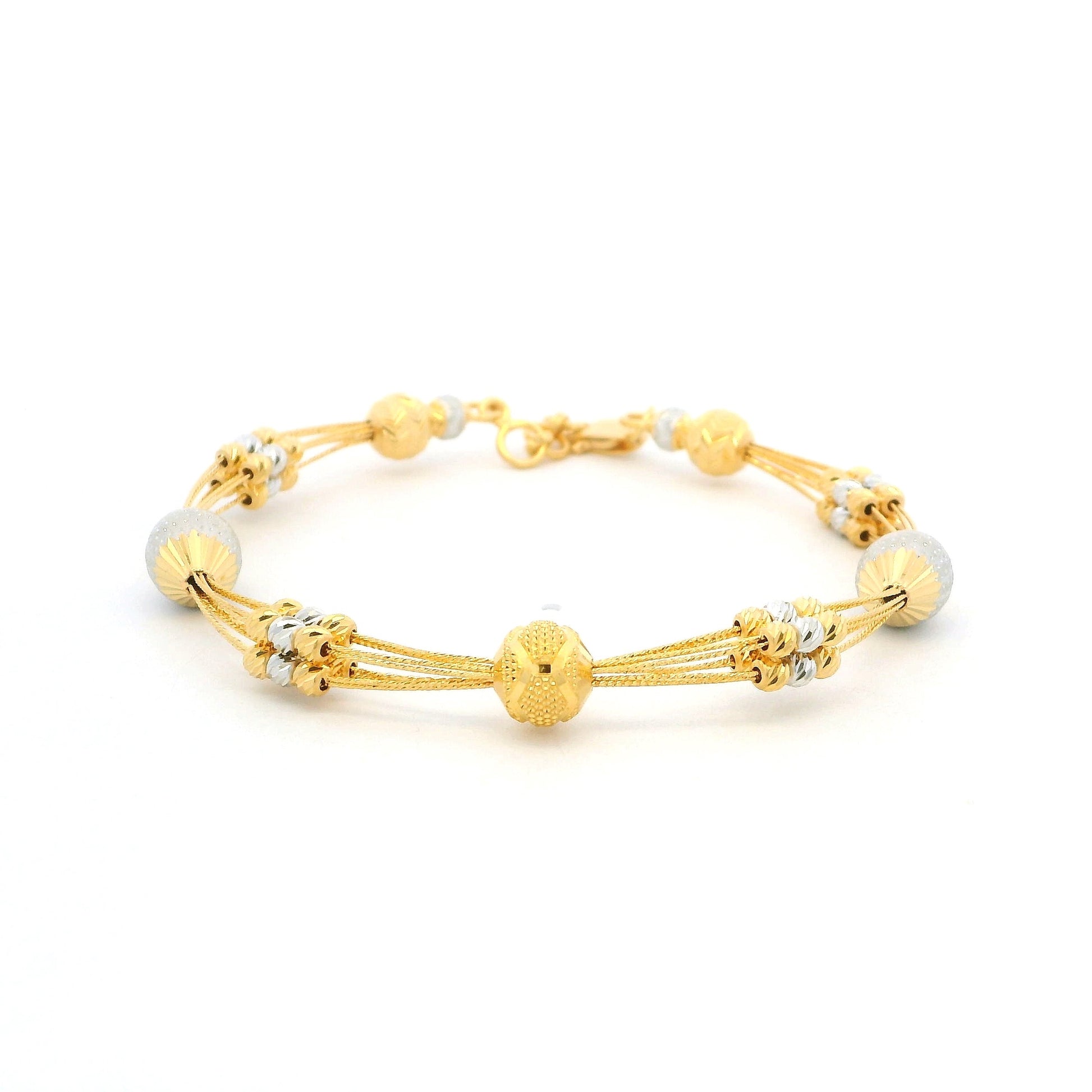 22ct Yellow Gold Bracelet – Textured Bead Design with Adjustable Links and Clasp