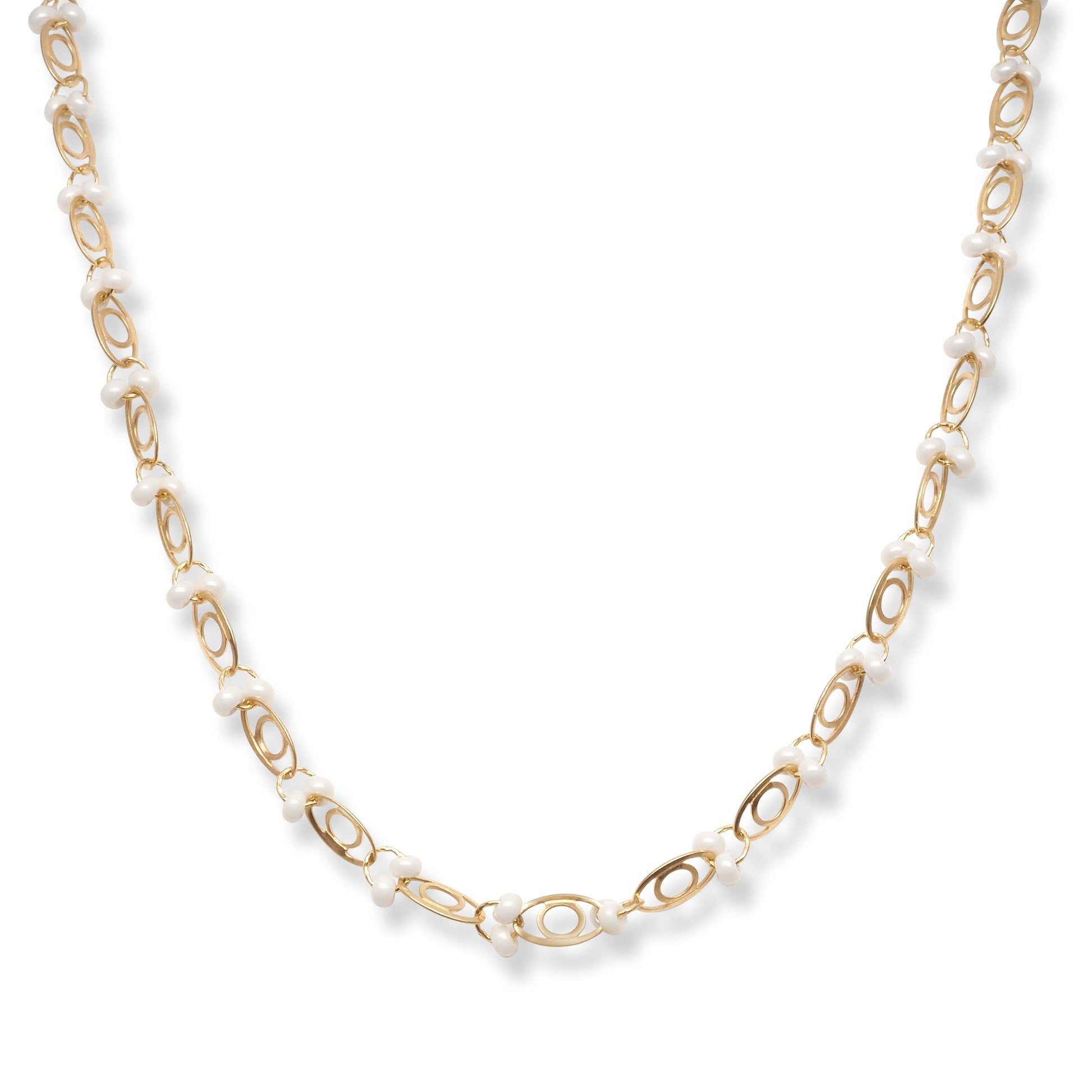 22ct Yellow Gold Chain with Oval Links and Cultured Pearls – Elegant Women’s Necklace