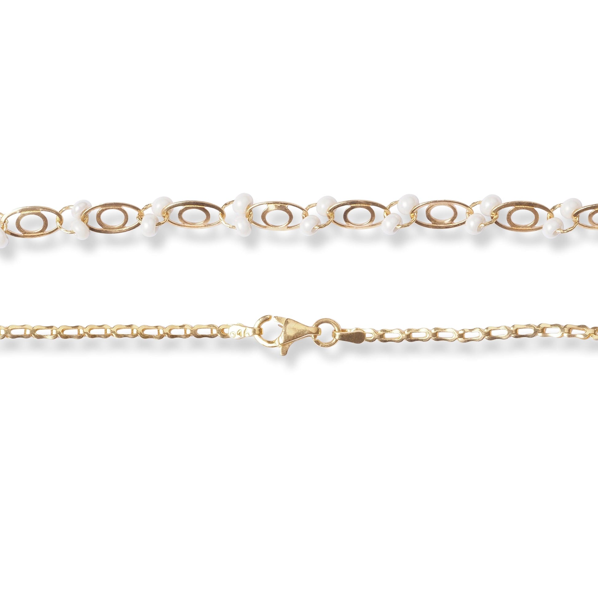 22ct Yellow Gold Chain with Oval Links and Cultured Pearls – Elegant Women’s Necklace