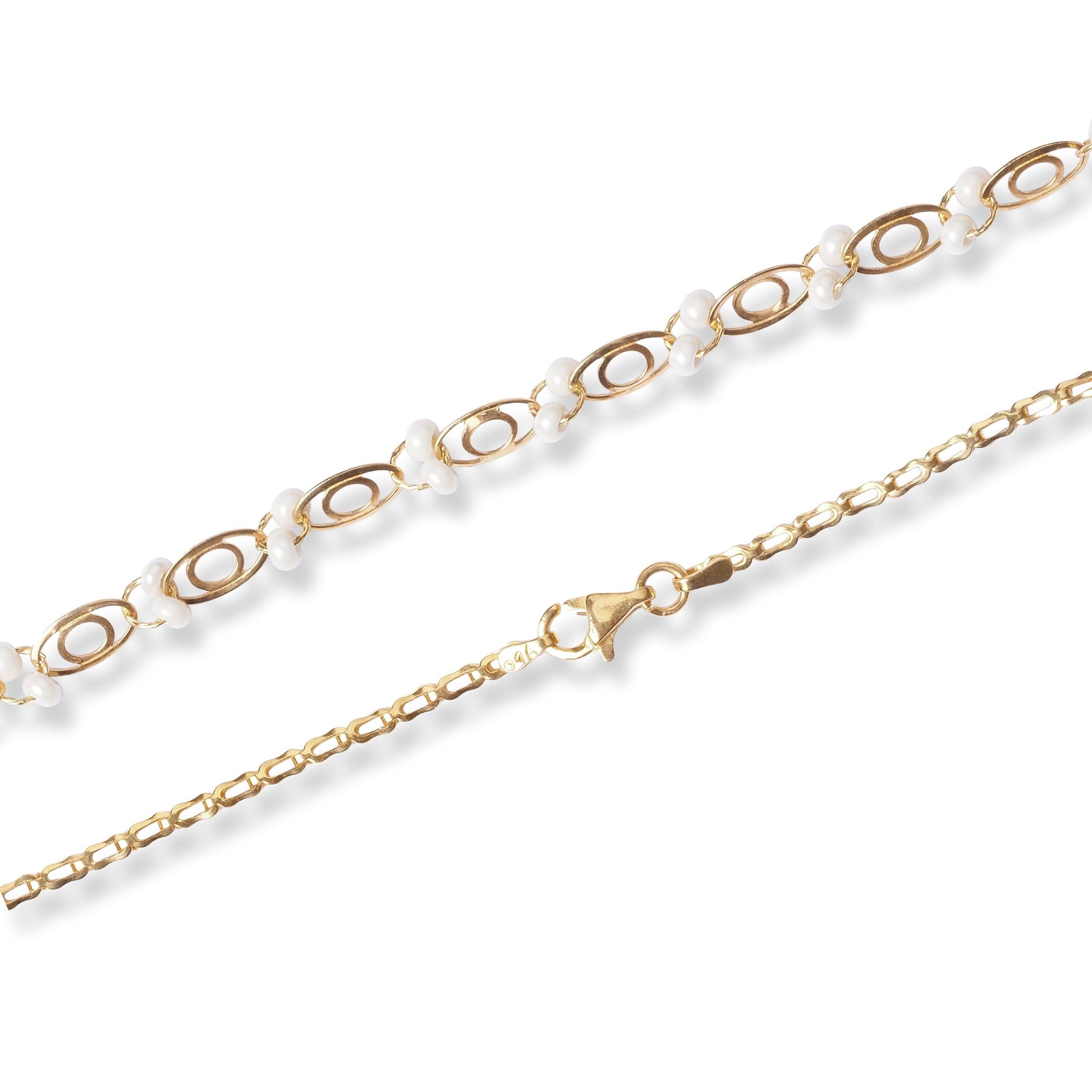 22ct Yellow Gold Chain with Oval Links and Cultured Pearls – Elegant Women’s Necklace