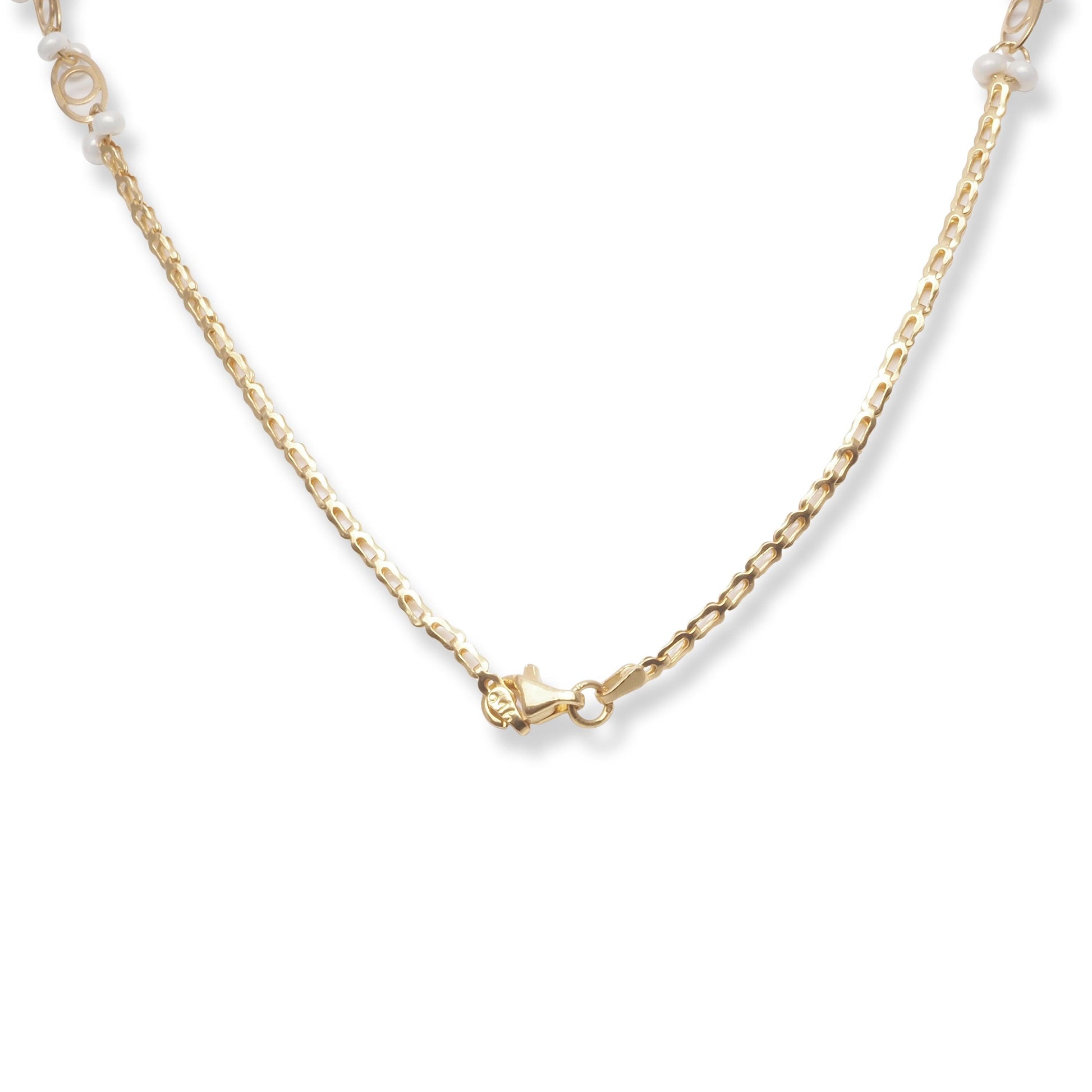 22ct Yellow Gold Chain with Oval Links and Cultured Pearls – Elegant Women’s Necklace