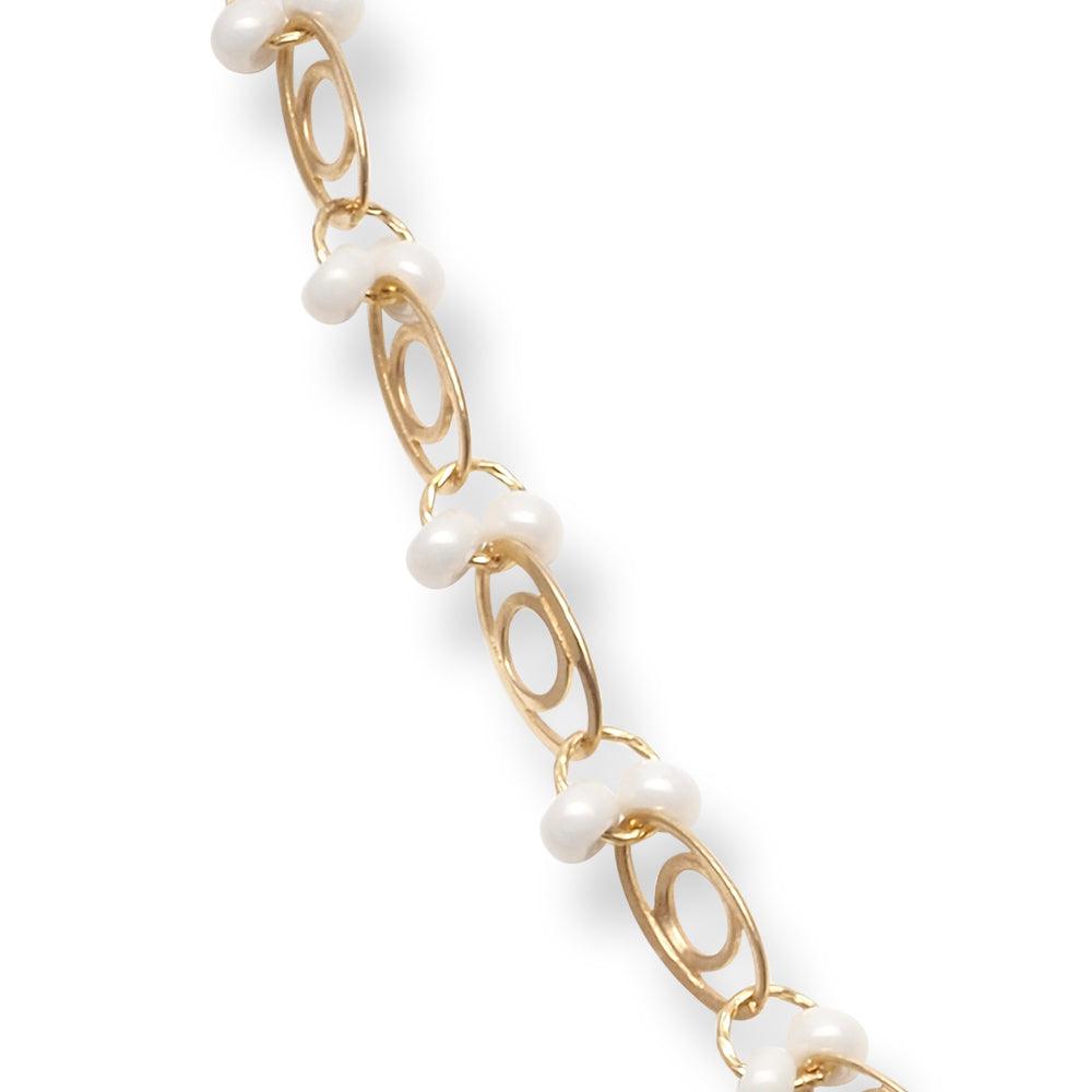 22ct Yellow Gold Chain with Oval Links and Cultured Pearls – Elegant Women’s Necklace