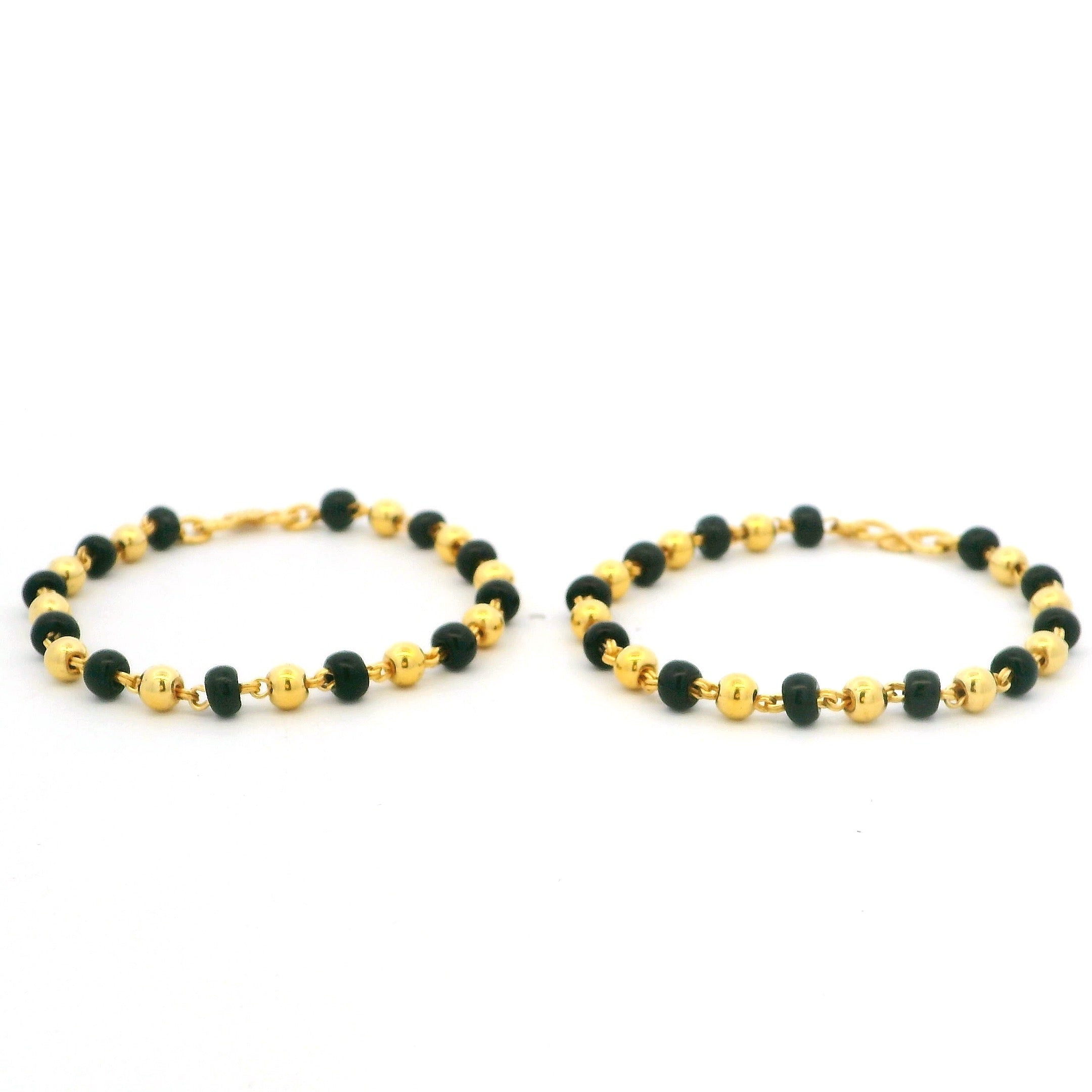 22ct Yellow Gold Children’s Bracelet – Black and Gold Bead Chain with S Clasp