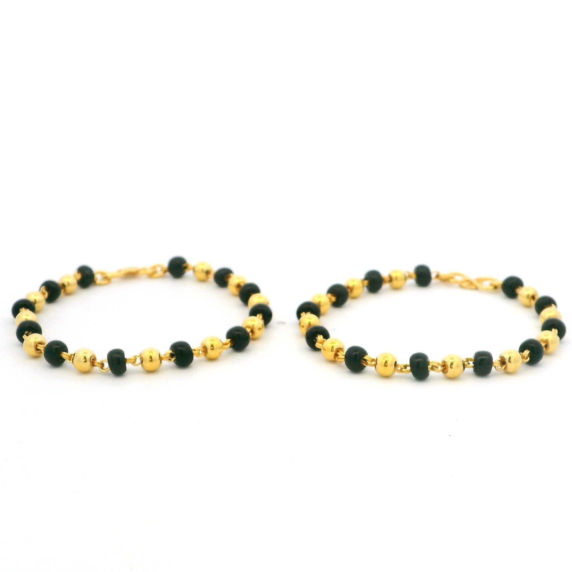 22ct Yellow Gold Children’s Bracelet – Black and Gold Bead Chain with S Clasp