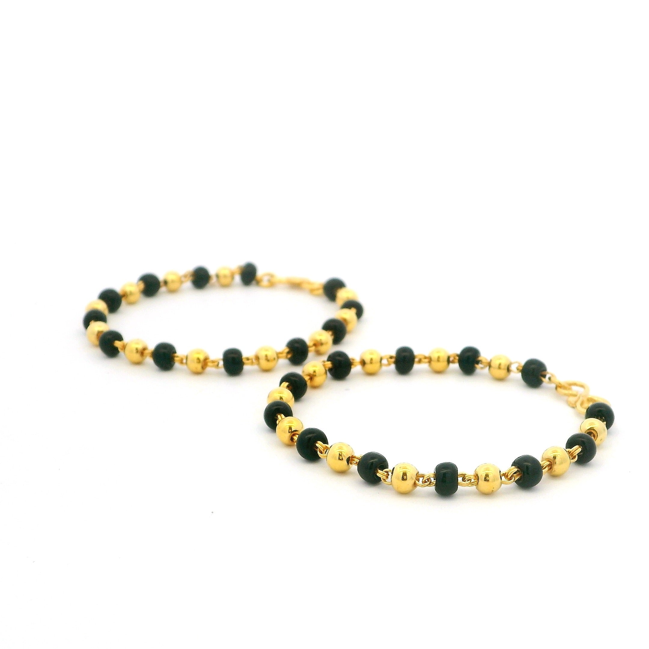 22ct Yellow Gold Children’s Bracelet – Black and Gold Bead Chain with S Clasp