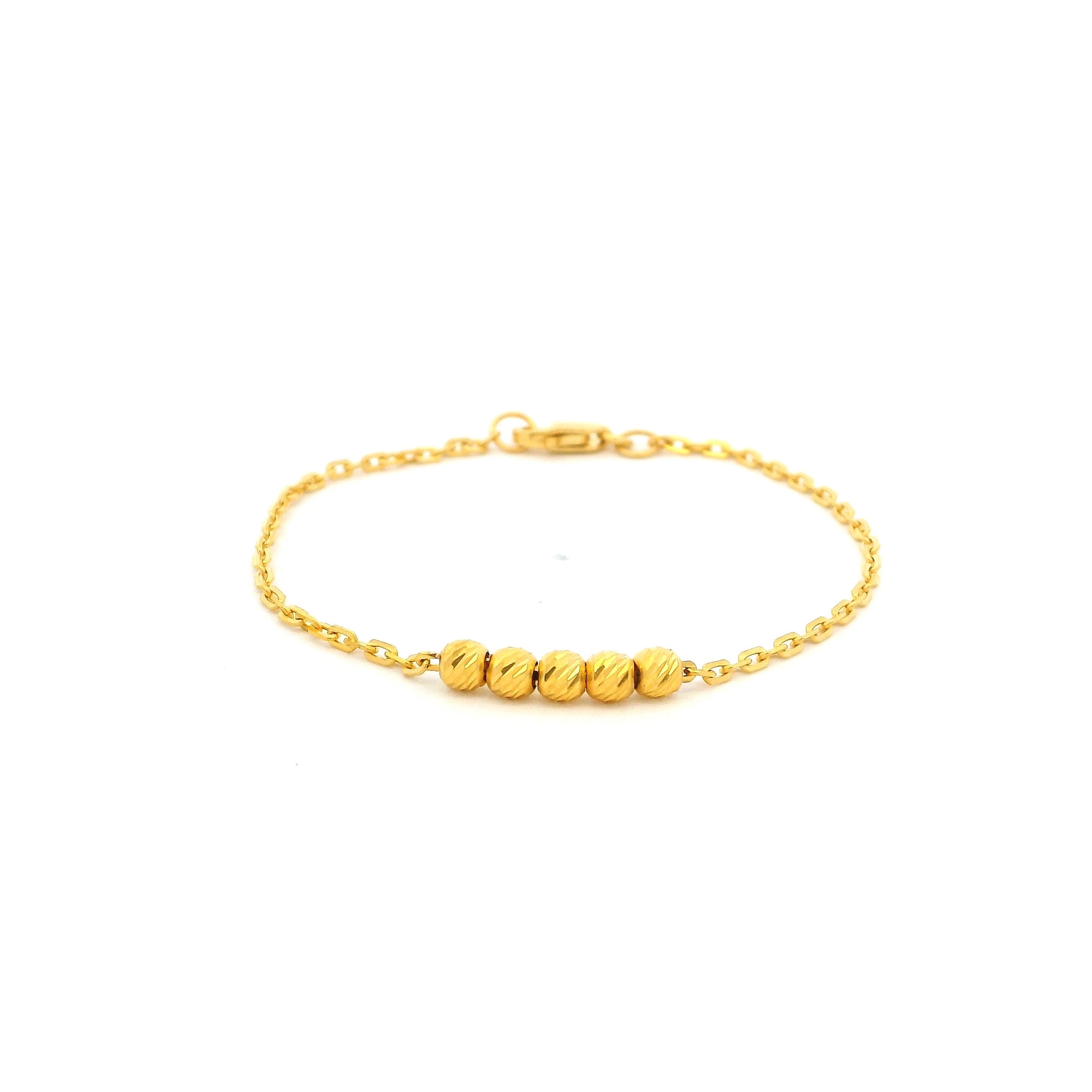 22ct Yellow Gold Children’s Bracelet – Five Diamond Cut Beads Centre Design