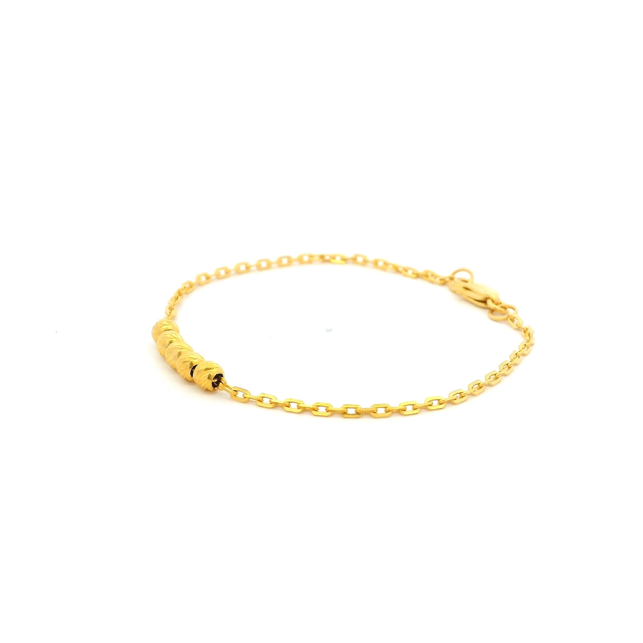22ct Yellow Gold Children’s Bracelet – Five Diamond Cut Beads Centre Design