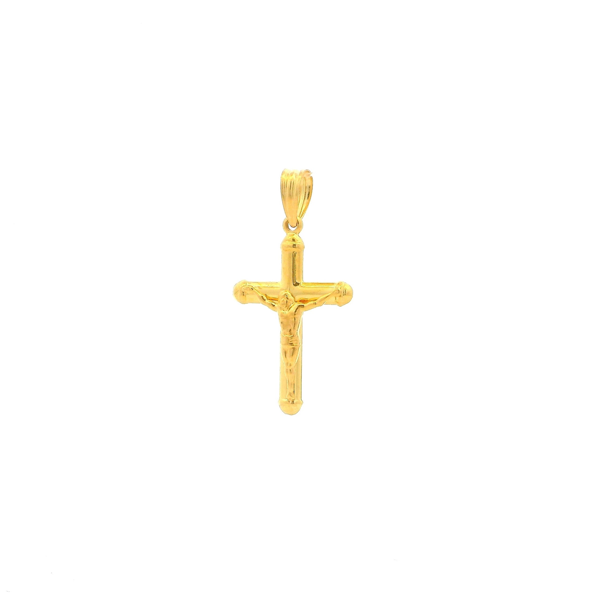 Gold cross pendant on a white background