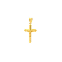 Gold cross pendant on a white background