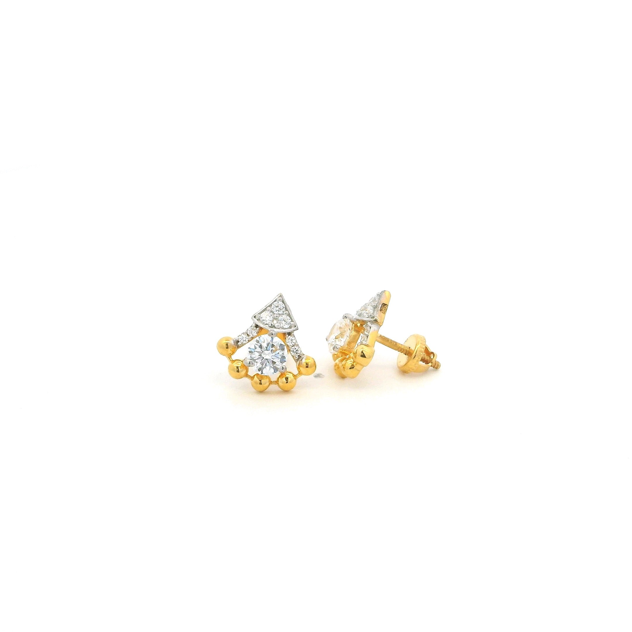 22ct Yellow Gold Cubic Zirconia Cluster Fan Stud Earrings – Beaded Elegant Everyday Jewellery