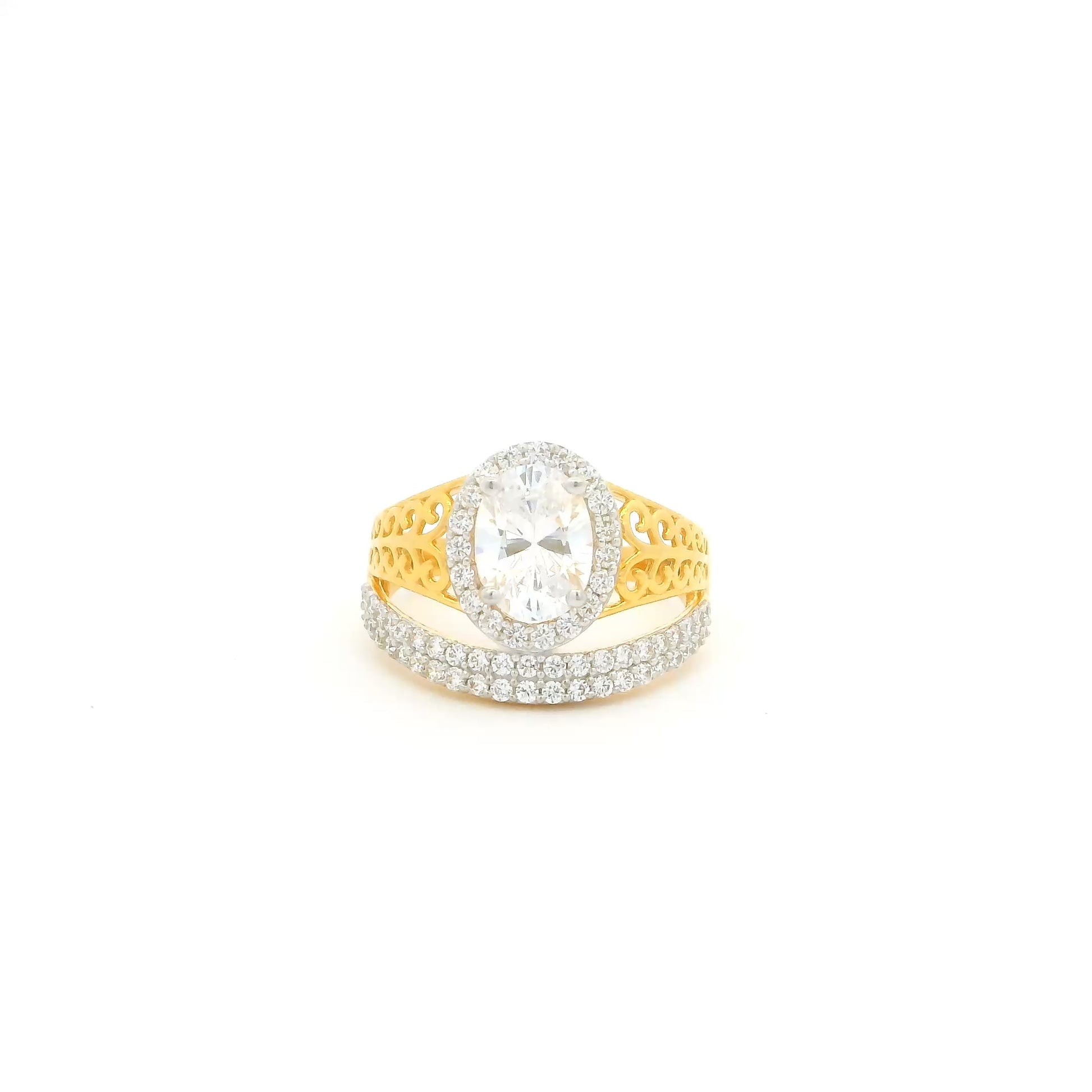 22ct Yellow Gold Cubic Zirconia Dress Ring – Double Band Illusion Design