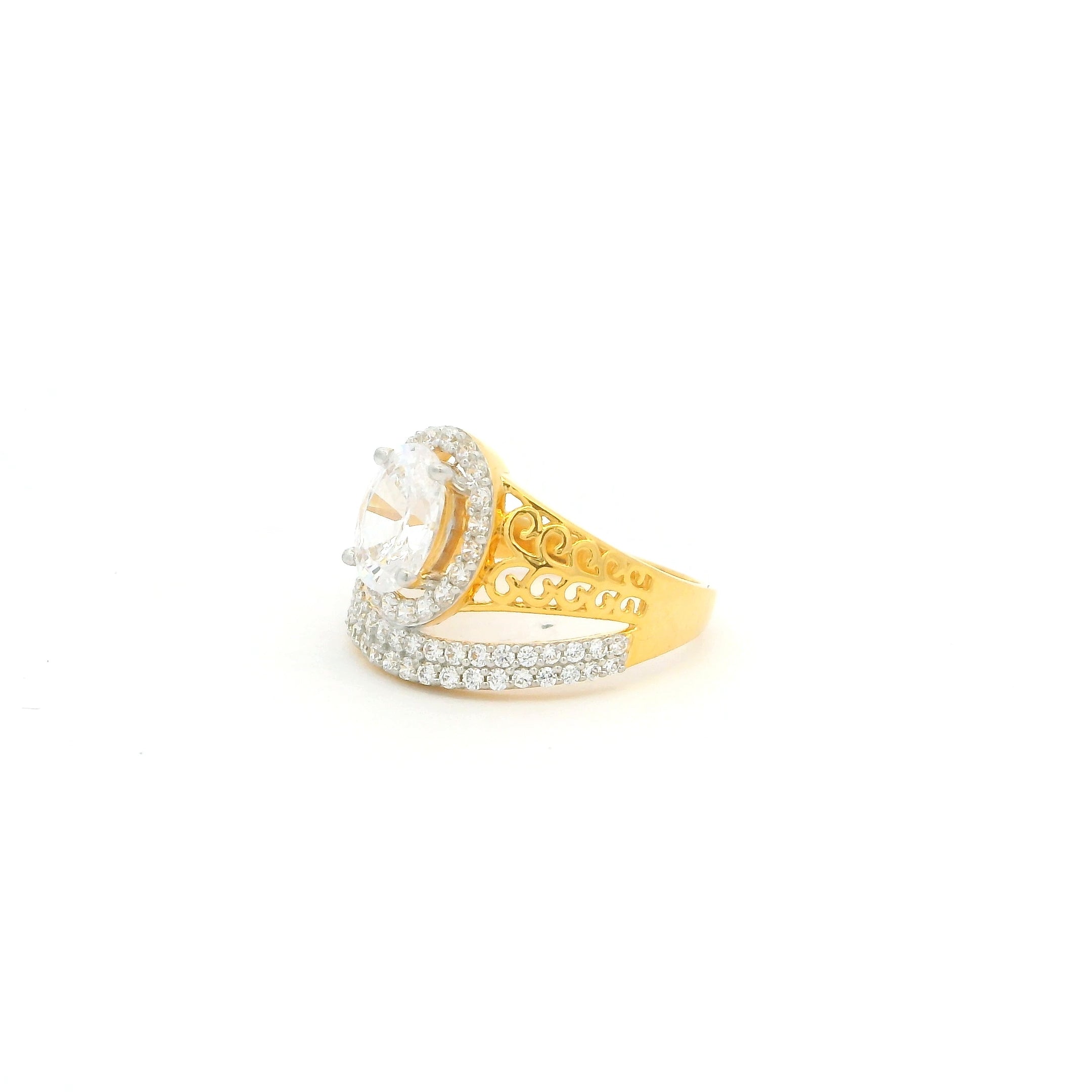22ct Yellow Gold Cubic Zirconia Dress Ring – Double Band Illusion Design | Size L