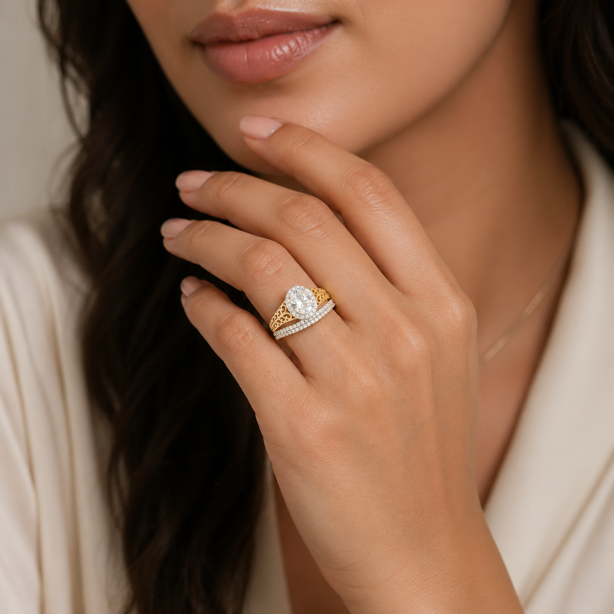 22ct Yellow Gold Cubic Zirconia Dress Ring – Double Band Illusion Design | Size L