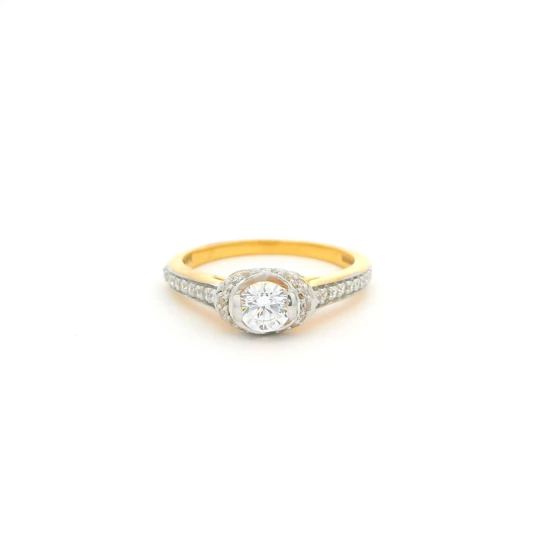 22ct Yellow Gold Cubic Zirconia Engagement Ring – Round Centre Stone with Halo and Cathedral Setting