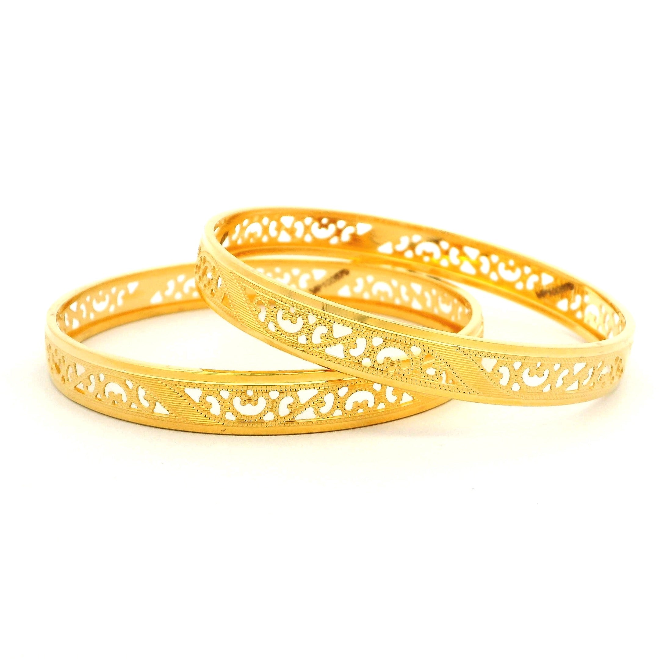 22ct Yellow Gold Cutwork Bangles with Intricate Pattern – Elegant Traditional Women’s Jewellery