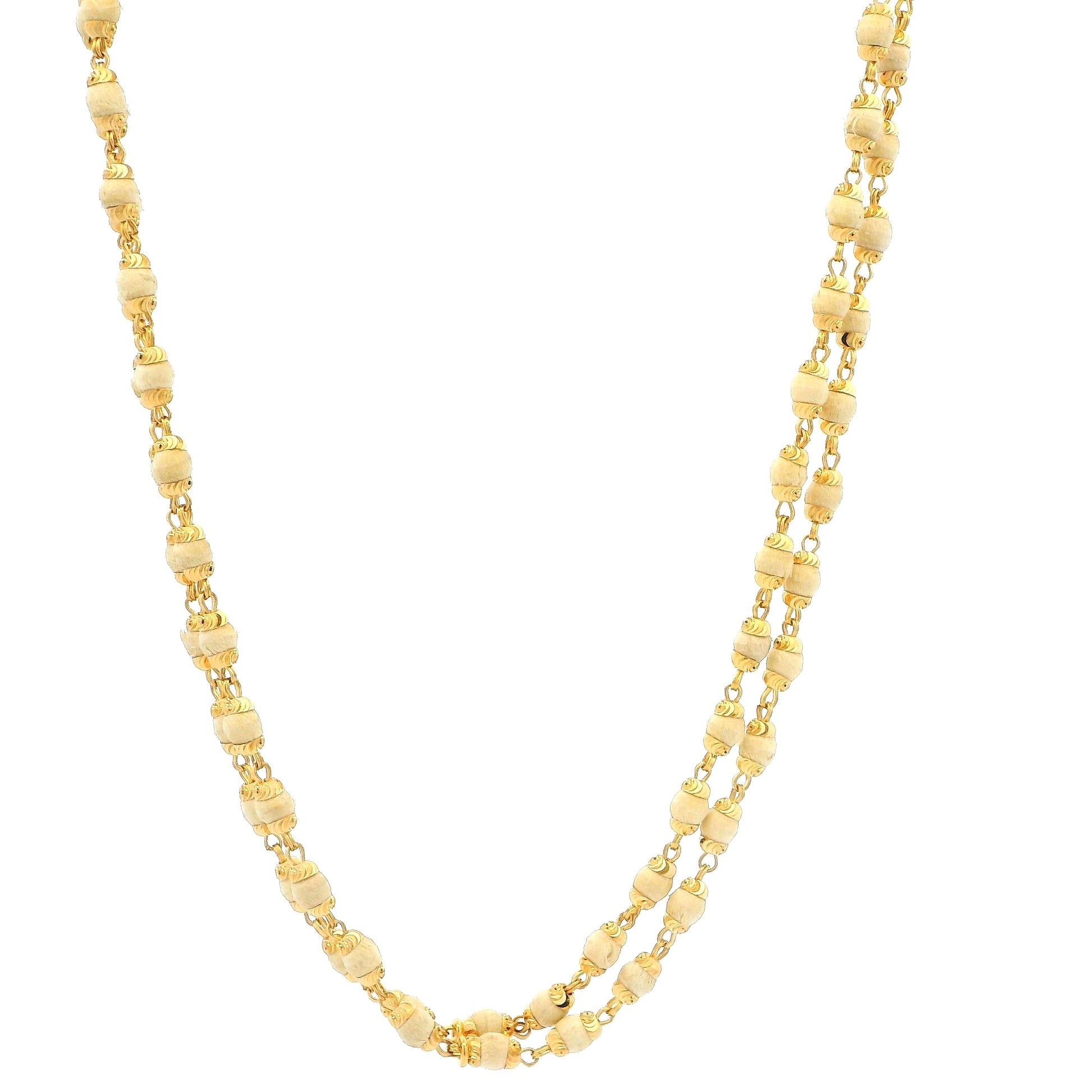 22ct Yellow Gold Double Row Tulsi Bead Mala – Traditional Beaded Chain